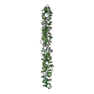 Tannengirlande geschmückt mit Kugeln und Schmuckband     Groesse:180cm    Farbe:grün/silber