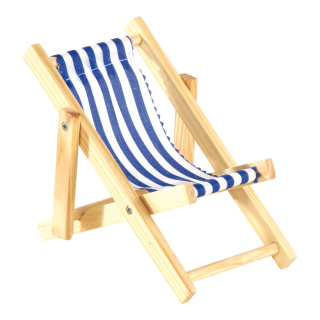 Liegestuhl gestreift, Holz, Baumwolle Größe:10x20cm Farbe: weiß/blau - nur für Dekozwecke