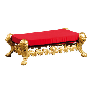 Fußbank prunkvoll verziert mit Löwenköpfen, gepolstert, Samtüberzug Abmessung: 87x52x29cm Farbe: gold/rot #