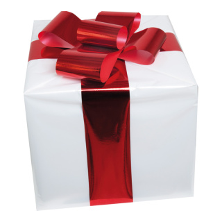 Geschenkpäckchen mit Folienschleife, Styropor     Groesse:15x15cm    Farbe:weiß/rot