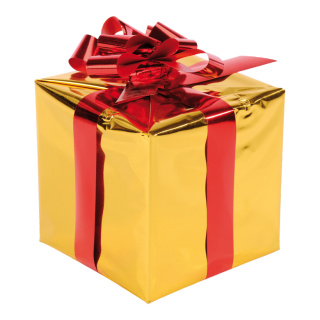 Geschenkpaket mit Folienschleife, Styrofoam, Folie     Groesse:15x15cm    Farbe:gold/rot