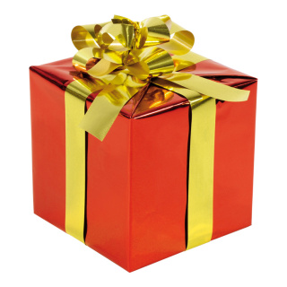 Geschenkpaket mit Folienschleife, Styrofoam, Folie Größe:15x15cm,  Farbe: rot/gold