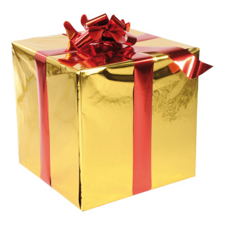 Gift box  - Material: with foil bow styrofoam foil - Color: gold/red - Size: 50x50cm