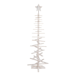 Holzbaum, Tannenform, mit 27 Streben+19cm Stern, Größe:180cm,  Farbe: weiß