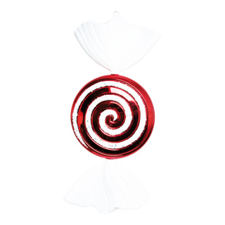 Bonbon mit Hänger, rund, flach, Kunststoff Größe:47cm Farbe:rot/weiß