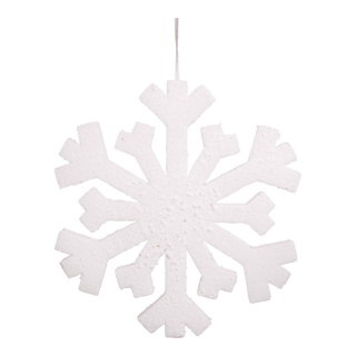 Schneeflocke mit Hänger, Schaumstoff, beschneit     Groesse:30cm    Farbe:weiß