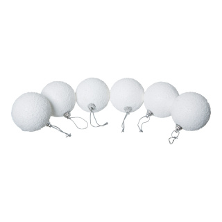Boules de neige 6pcs./blister avec suspension polystyrène Color: blanc Size: Ø 6cm
