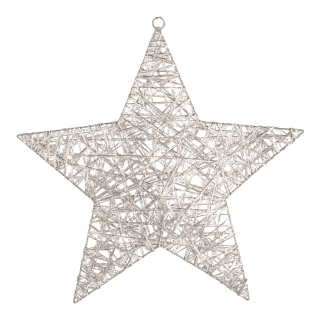 Stern beglittert, Metallrahmen mit Holzfaser umwickelt     Groesse:30cm    Farbe:silber
