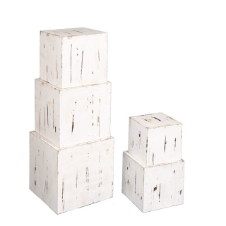 Holzwürfelboxen 5Stck./Satz, ineinander passend, quadratisch     Groesse:20cm, 18cm, 16cm, 14cm, 12cm    Farbe:weiß
