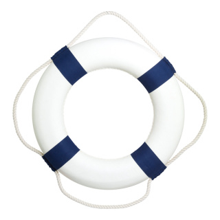 Rettungsring mit Tau Styrofoam mit Baumwolle überzogen     Groesse: Ø 50cm    Farbe: weiß/blau     #