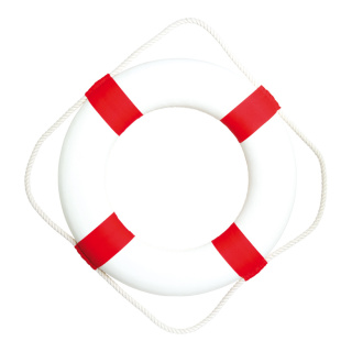 Rettungsring mit Tau Styrofoam mit Baumwolle überzogen     Groesse: Ø 50cm    Farbe: weiß/rot     #