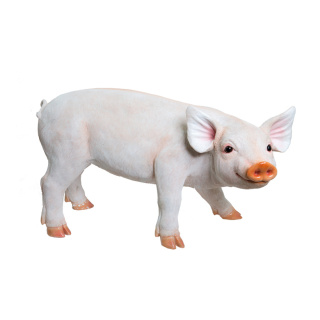 Schwein, stehend Polyresin, für Innen und Außen     Groesse: 47x24x28cm    Farbe: rosa     #