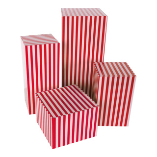 Boxes striped 4pcs./set - Material: nested paper - Color: red/white - Size: 45x20x20cm 35x15x15cm X 25x15x15cm 15x20x20cm