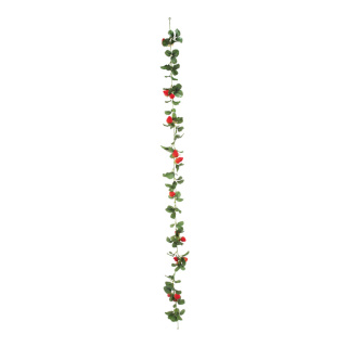 Guirlande de fraises avec 18 fraises et fleurs     Taille: 180cm    Color: vert/rouge