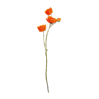 Mohnblumenzweig mit 4 Blüten, Kunstseide Größe:80cm Farbe: hellorange