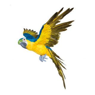 Papagei, fliegend Styropor mit Federn Größe:73x76cm Farbe: blau/gelb    #
