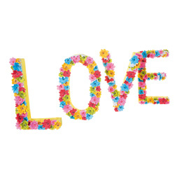 Schriftzug "LOVE",  Größe: 75x30cm, Farbe: gelb/bunt