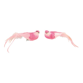 Oiseaux avec clip assorti par 2, styrofoam avec plumes     Taille: 6x26cm    Color: rose