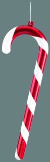 Zuckerstange mit Glimmer, mit Hänger, Kunststoff Größe:60cm,  Farbe: rot/weiß