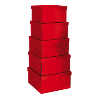 Boxen 5 Stk./Satz, quadratisch, nestend, Pappe     Groesse:20x20x11,5cm - 26x26x13,5cm    Farbe:rot