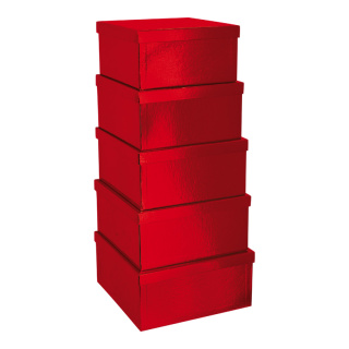 Boxen 5 Stk./Satz, quadratisch, nestend, Pappe     Groesse:27,5x27,5x14cm - 33,5x33,5x16cm    Farbe:rot