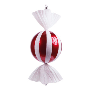 Bonbon rund, mit Hänger+Glitter, Kunststoff Größe:Ø 20cm, 47cm,  Farbe: rot/weiß
