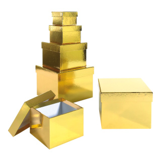 Geschenk-Kartonagensatz 6tlg., quadratisch Abmessung: 8x8x5,5cm - 18x18x13cm Farbe: gold