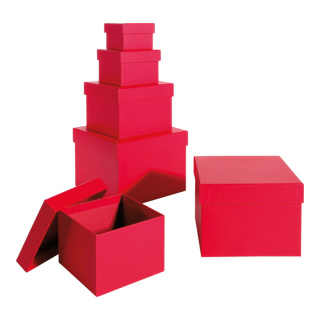 Geschenkkartons, quadratisch, 6 Stk./Satz, Größe: 18x18x13cm – 8x8x5,5cm, Farbe: rot