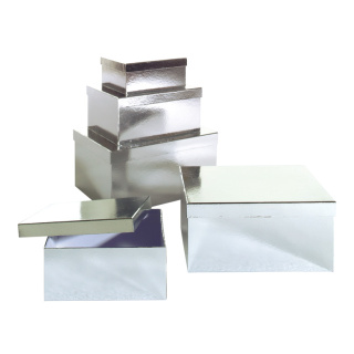 Geschenk-Kartonagensatz 5tlg., rechteckig Abmessung: 27,5x21,5x11,5cm - 47,5x33,5x23,5cm, 27,5x21,5x11,5cm Farbe: silber