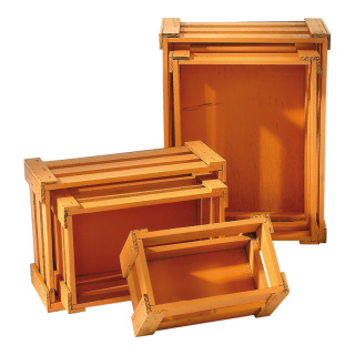 Crates wood, 5 pcs./set, nested     Size: from 37x28.5x15.5cm to 21x12.5x9.5 cm    Color: apricot