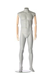 Darrol männlich 700-SERIE, kopfloses Herren Mannequin mit flexiblen Holzarmen und Hals-Lock System, grau/beige