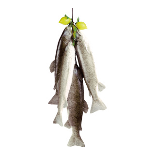 Fischhänger mit Zitrone Kunststoff, Größe: 55 cm lang, Farbe: grau/weiß   #