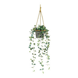 Hanging plant fabric, artificial silk, in metal pot     Size: 80 cm long, Ø 12 cm    Color: green