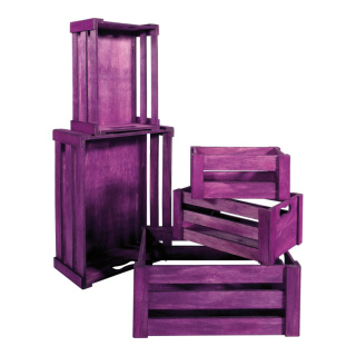 Caisses bois, 5 pcs./set, assemblable     Taille: de 37x28.5x15.5cm - 21x12.5x9.5 cm    Color: violet délavé