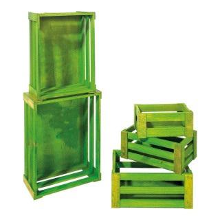 Caisses bois, 5 pcs./set, assemblable     Taille: de 37x28.5x15.5cm - 21x12.5x9.5 cm    Color: vert délavé
