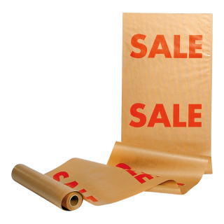 Natron Kraft Papier»SALE« Papier, rot bedruckt     Groesse:50 cm breit, 50 m Rolle    Farbe:braun/rot     #
