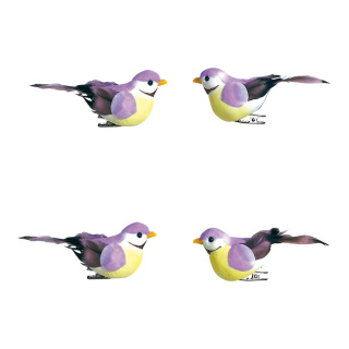 Oiseaux mousse/plumes, 4 pcs./set     Taille: 9,5x3,5 x4,5 cm    Color: lilas