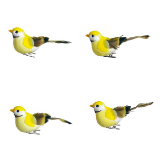 Oiseaux mousse/plumes, 4 pcs./set     Taille: 9,5x3,5 x4,5 cm    Color: jaune