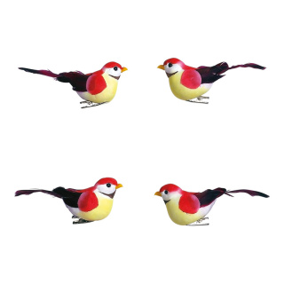 Oiseaux mousse/plumes, 4 pcs./set     Taille: 9,5x3,5 x4,5 cm    Color: rouge