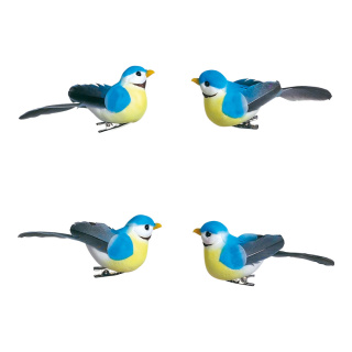 Oiseaux mousse/plumes, 4 pcs./set     Taille: 9,5x3,5 x4,5 cm    Color: turquoise