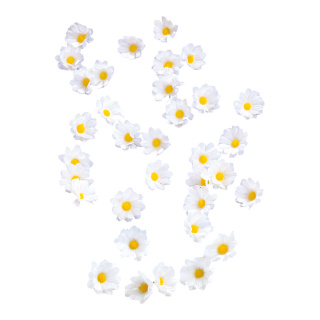 Fleurs à éparpiller textile, 72 pcs./sachet     Taille: 5 cm Ø    Color: blanc/jaune