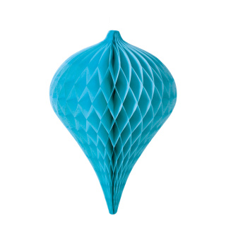 Ornament drop-shaped made of paper with nylon hanger - Material: flame retardant according to M1 - Color: turquoise - Size: 30x20cm