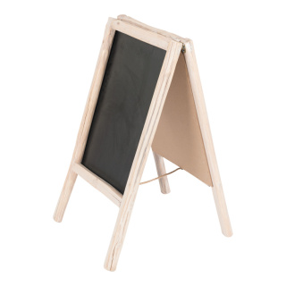 Advertising board, foldable double-sided, with wooden frame     Size: 80x45cm    Color: black/natural-coloured