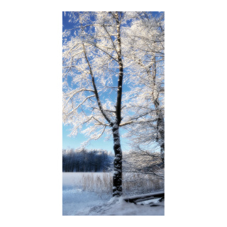 Motivdruck "Baum im Raureif", Papier, Größe: 180x90cm Farbe: weiß/grau   #
