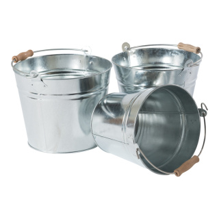 Zinc buckets with handles set of 3 pieces, nested     Size: 34x22cm, 36x25cm, 37x27cm    Color: silver