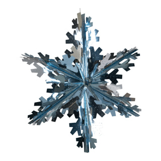 Folien-Schneeflocke faltbar, mit Hänger     Groesse:30cm    Farbe:silber/blau
