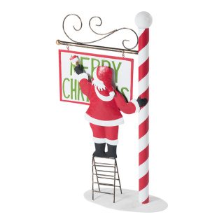 Panneau "Joyeux Noël " avec le Père Noël sur léchelle en metal Color: rouge/blanc Size: 92x52cm