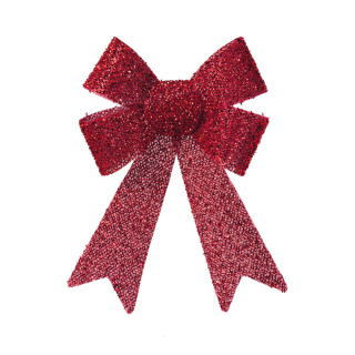 Schleife mit Glitter Vorderseite mit Tinselüberzug, Rückseite glatt, aus Kunststoff     Groesse:25x16x2,5cm    Farbe:rot