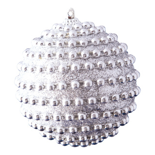 Weihnachtskugel dekoriert mit Perlen & Glitter     Groesse:Ø 8cm    Farbe:silber