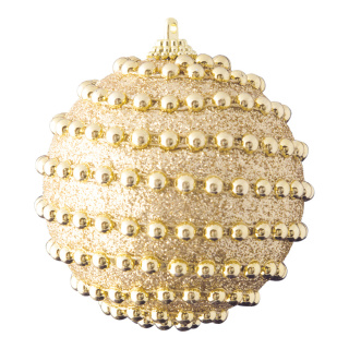 Weihnachtskugel dekoriert mit Perlen & Glitter     Groesse:Ø 8cm    Farbe:gold